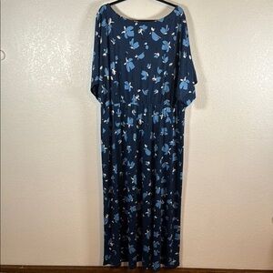Eloquii Navy Floral Maxi Dress Leg Slit Classic Career Contemporary Size 22